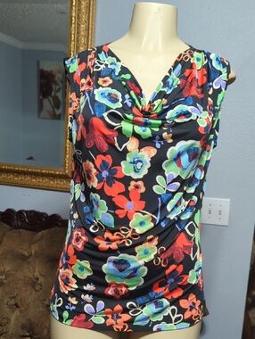 Sleeveless Floral Cowl Neck Blouse - Black Multi Pit To Pit 19 Inch